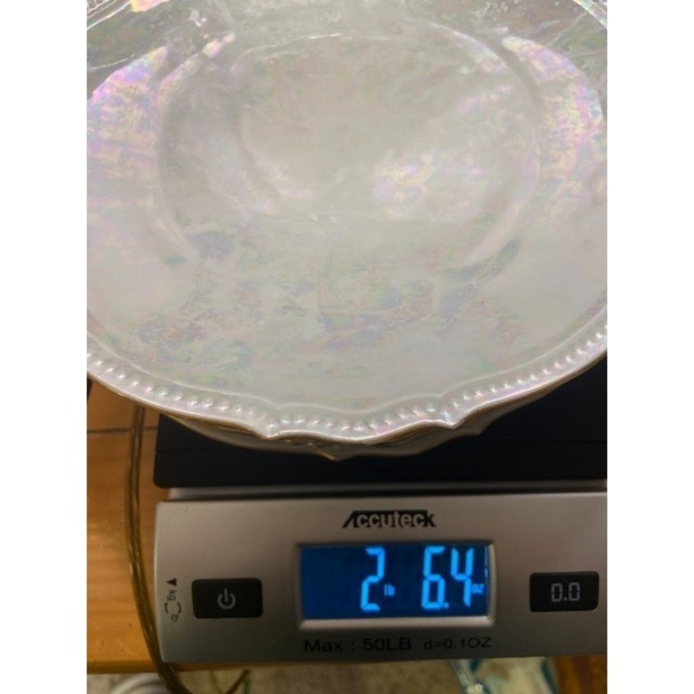 Vintage PK Silesia Opalescent Luster Plates Set of 4 Scalloped Gold Trim 8 Inch - Picture 9 of 9